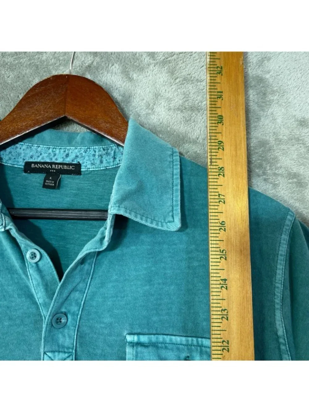 Banana Republic Men's L Teal Distresses Polo Shirt Cotton Button Pocket C0969